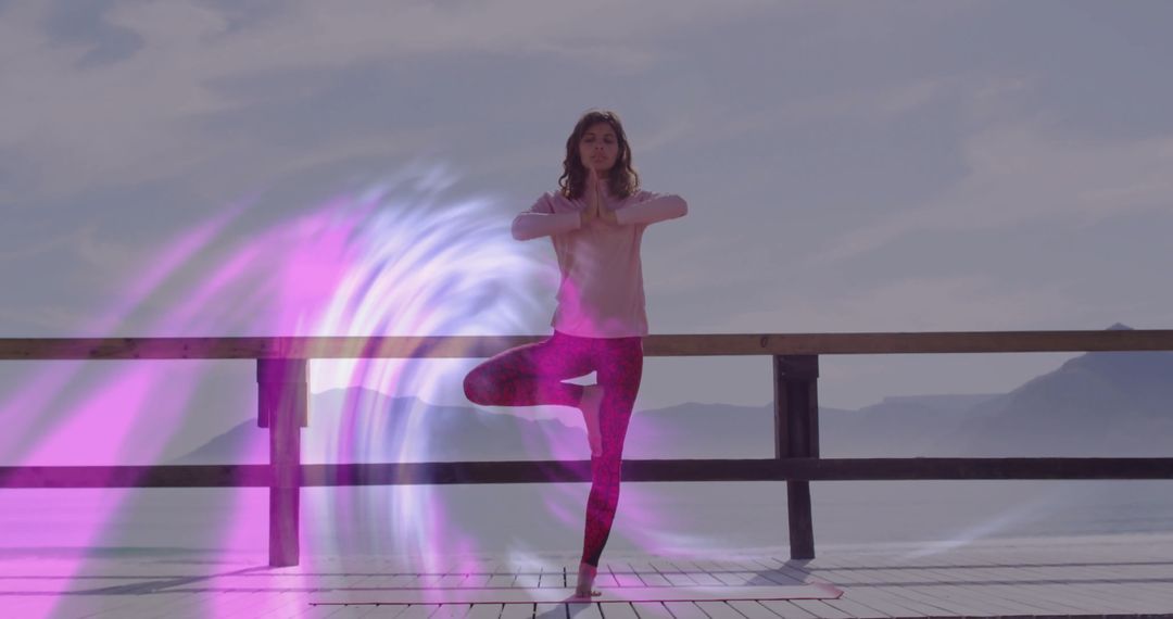 Yoga Enthusiast Embracing Tranquility with Digital Aura