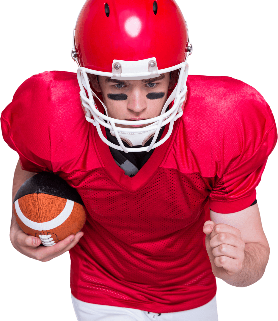 American Football Player Running with Ball Transparent Background