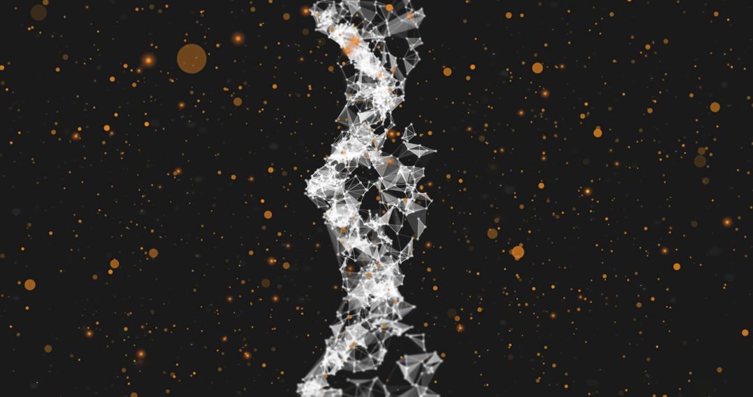 Futuristic DNA Strand in Digital Space with Moving Spots