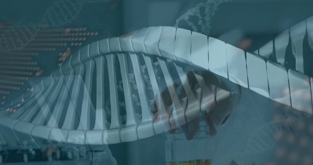 Futuristic DNA Strand with Scientist in Laboratory Conceptualizing Genetics