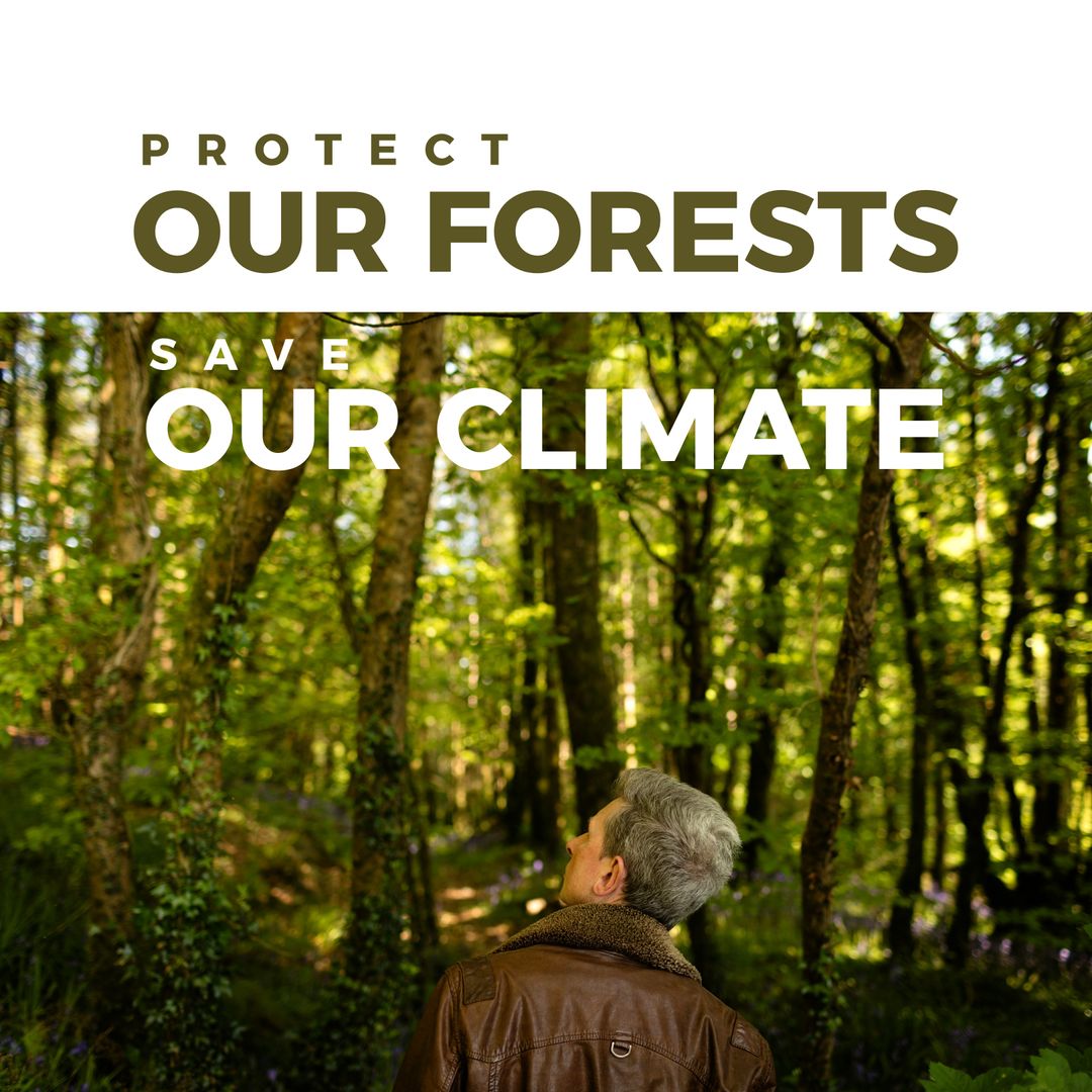 Rear View of Man in Forest with Environmental Message - Download Free Stock Templates Pikwizard.com