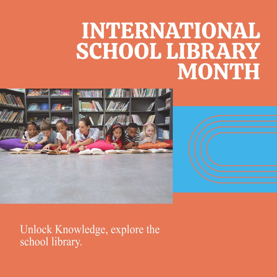 Children Reading in School Library Celebrating International Library Month