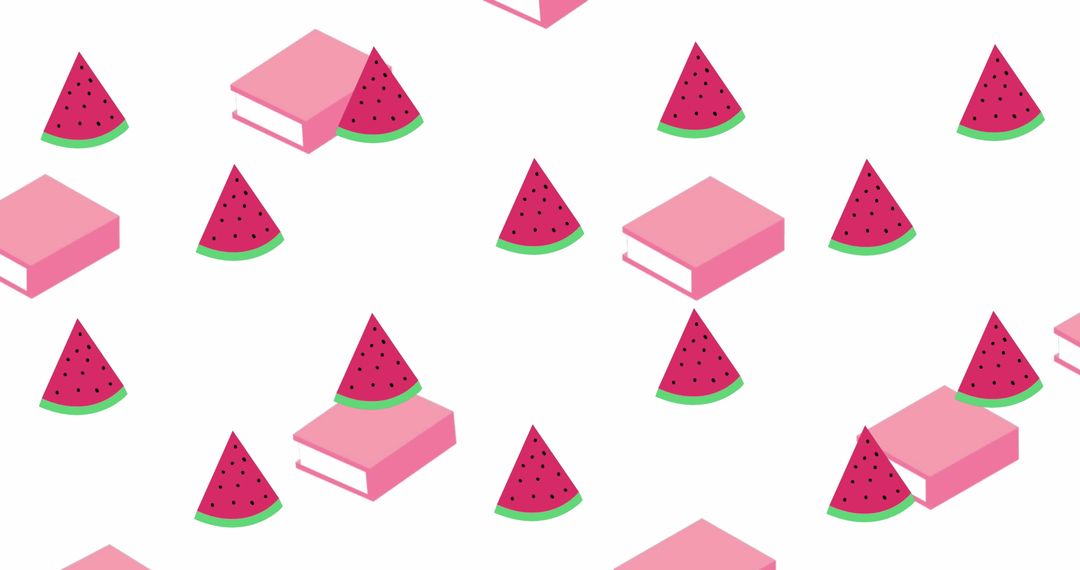 Colorful Watermelon and Book Pattern on White Background
