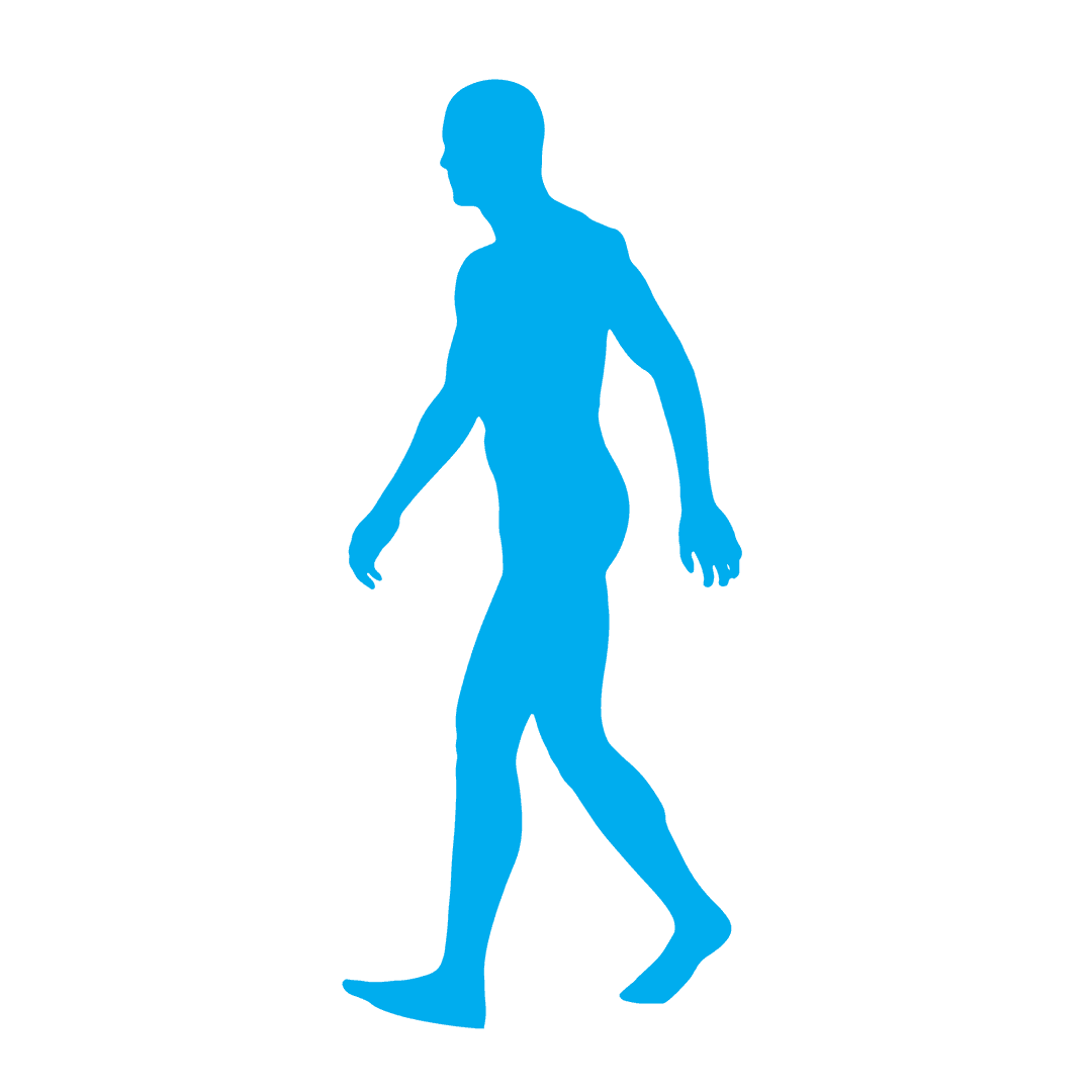 Silhouette of Man Walking on Transparent Background in Blue