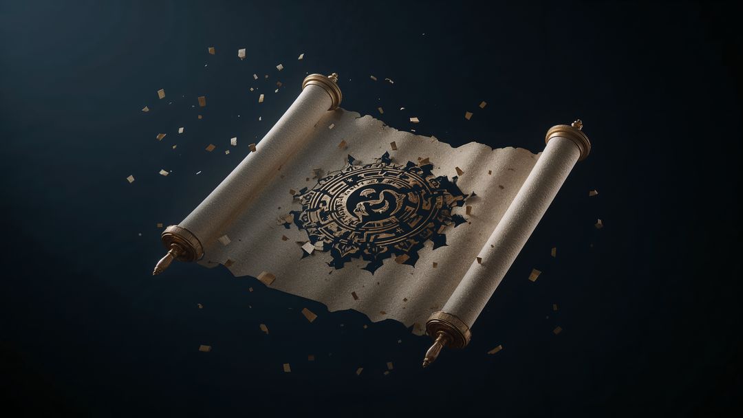Mystical Scroll with Intricate Emblem Floating in Void