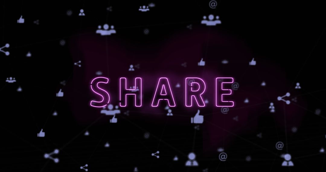 Neon Share Concept with Social Media Icons on Digital Background