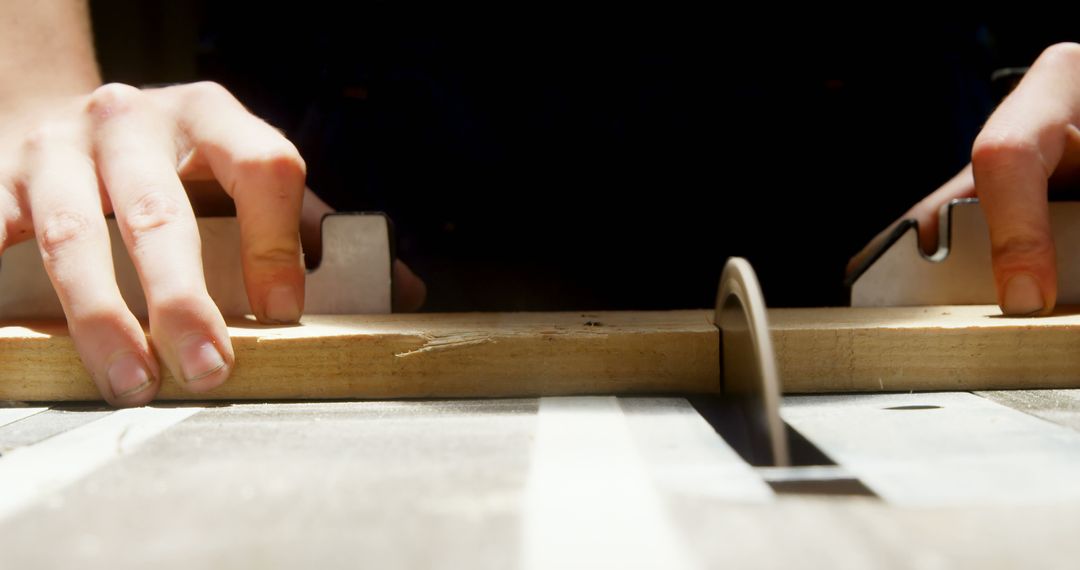 Close-Up of Hands with Table Saw in Woodworking Project - Free Images, Stock Photos and Pictures on Pikwizard.com