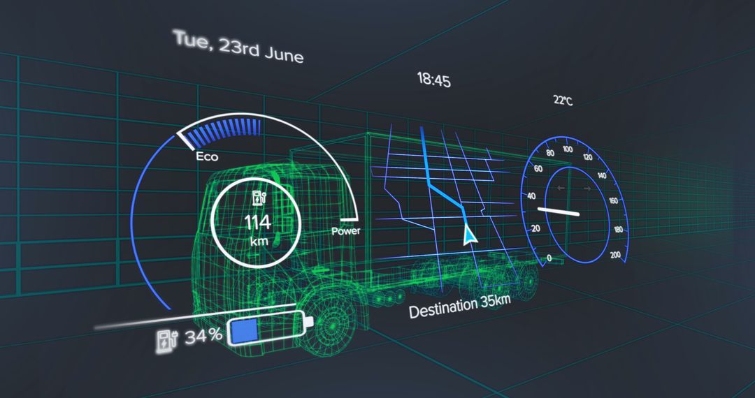 Innovative Vehicle Interface Display with 3D Truck Model and Travel Data - Free Images, Stock Photos and Pictures on Pikwizard.com