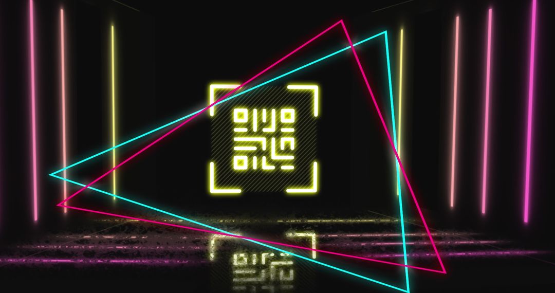 Futuristic QR Code with Neon Lights in Digital Dimension