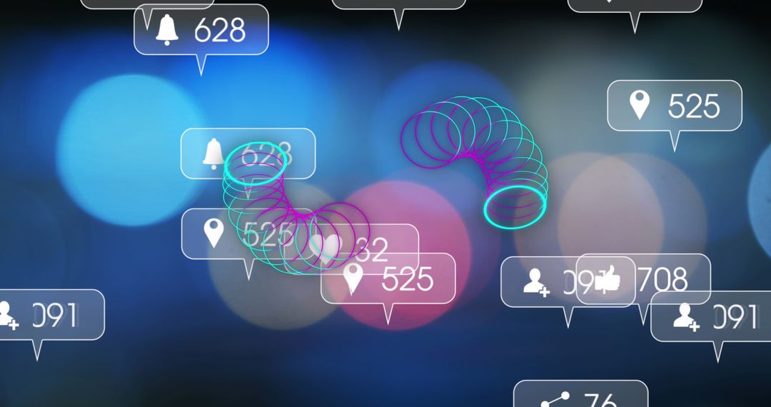 Social Media Notifications Over Futuristic Bokeh Background