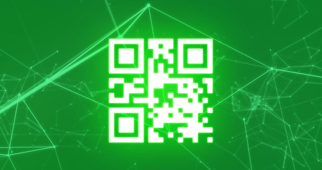 Digital QR Code with Network Connections on Green Background