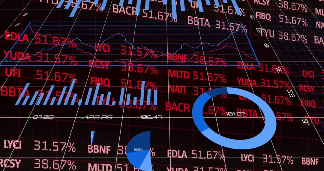 Dynamic Stock Market Data Visualization on Black Background