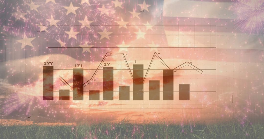 American Flag with Data Graph and Fireworks Visualization