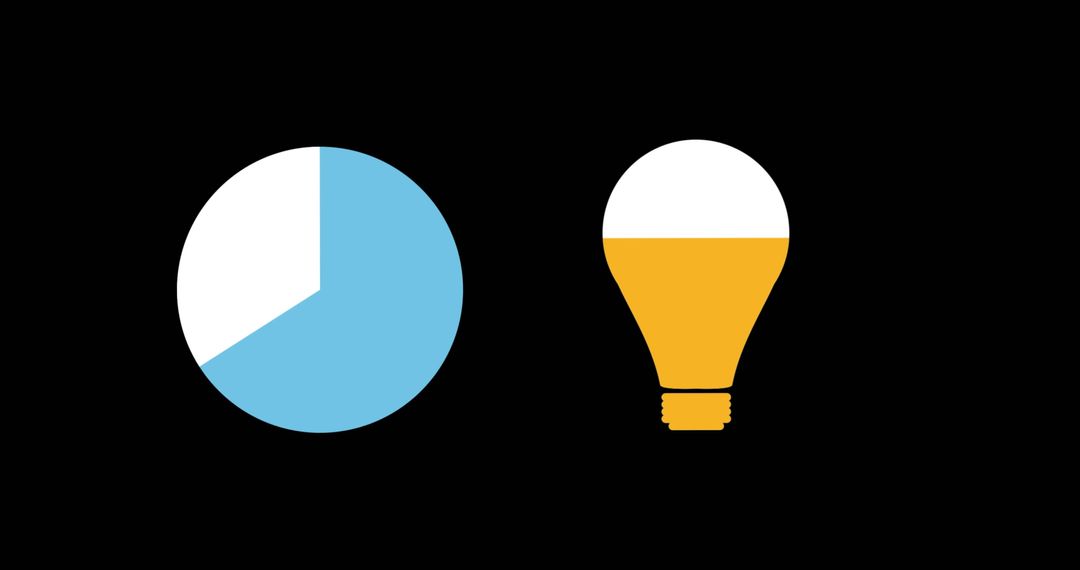 Blue Pie Chart and Yellow Light Bulb Icon on Black Background