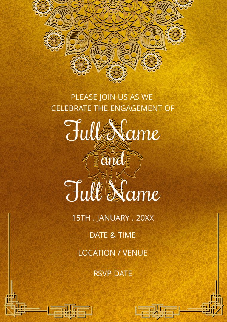 Golden Indian Style Engagement Invitation with Mandala Design - Download Free Stock Templates Pikwizard.com