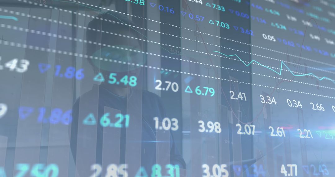 Stock Market Data Overlay with Businesswoman in Background