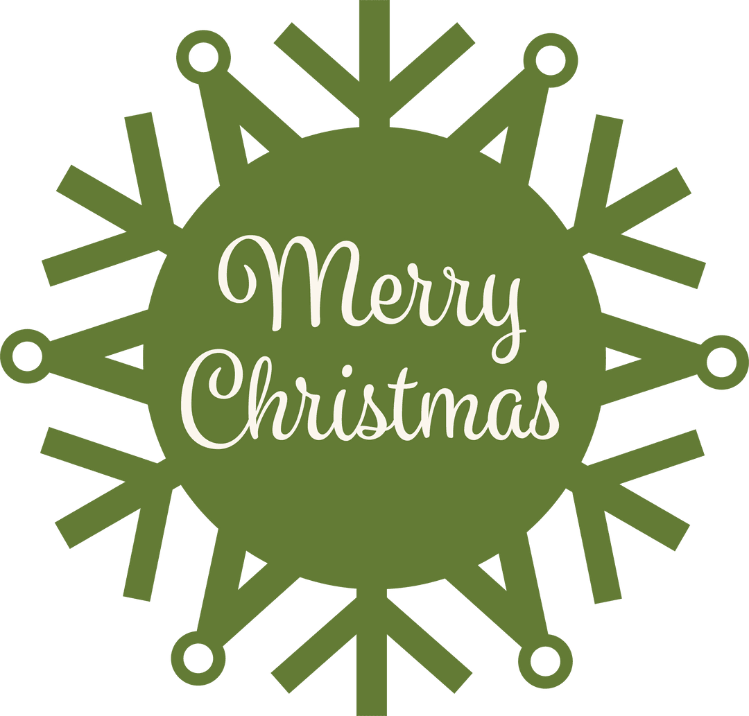 Merry Christmas Text with Green Snowflake on Transparent Background