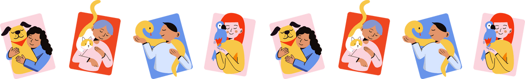 Transparent scenes of animals and human companionship icons