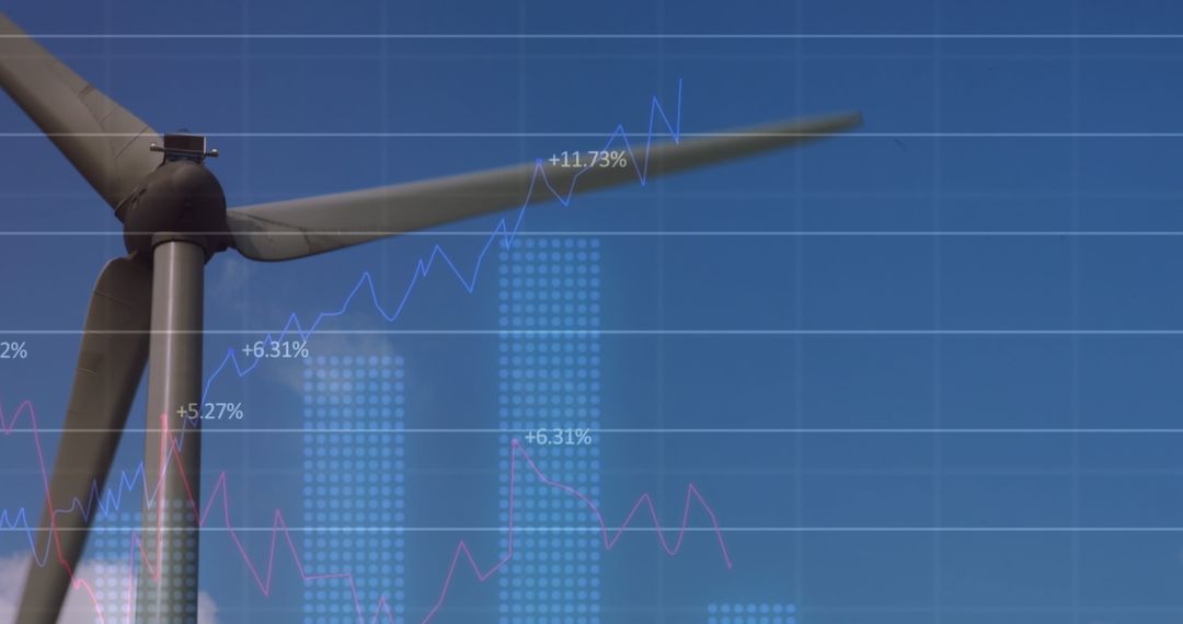 Wind Turbine with Financial Graph Illustrating Renewable Growth
