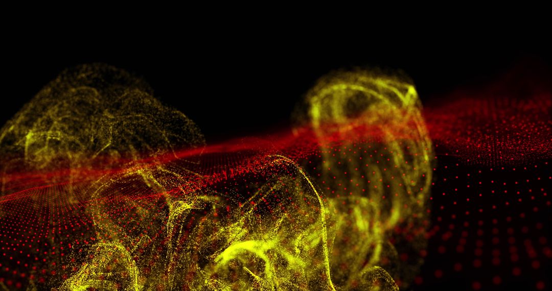 Dynamic Energy Waves and Glowing Particles Against Dark Backdrop