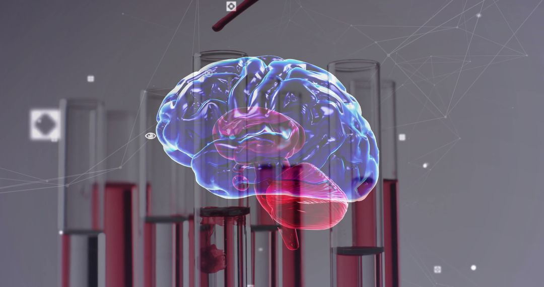 Digitally Generated Brain with Scientific Test Tubes
