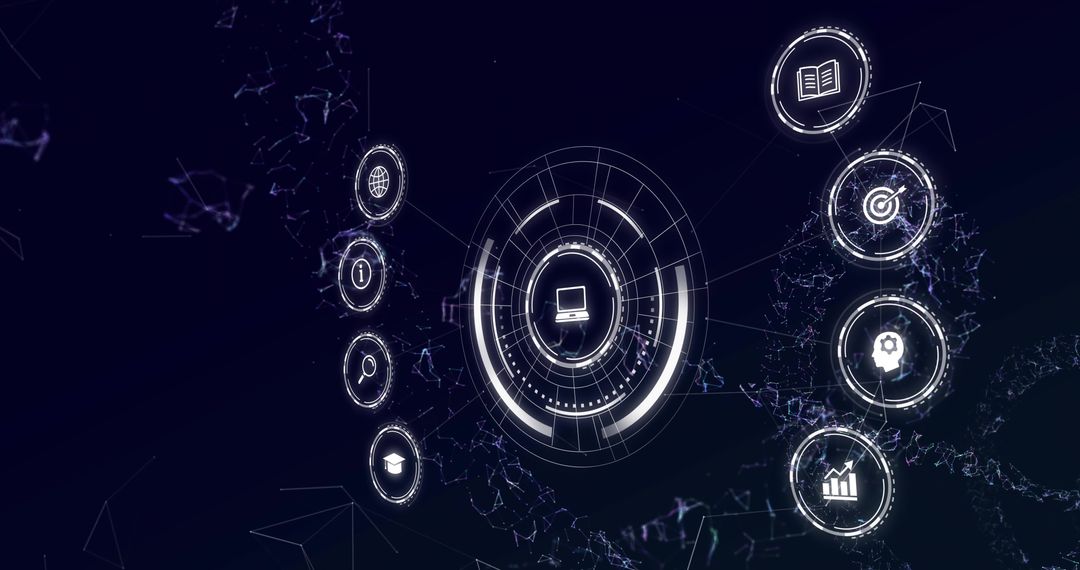 Futuristic Digital Interface with Central Computer Icon