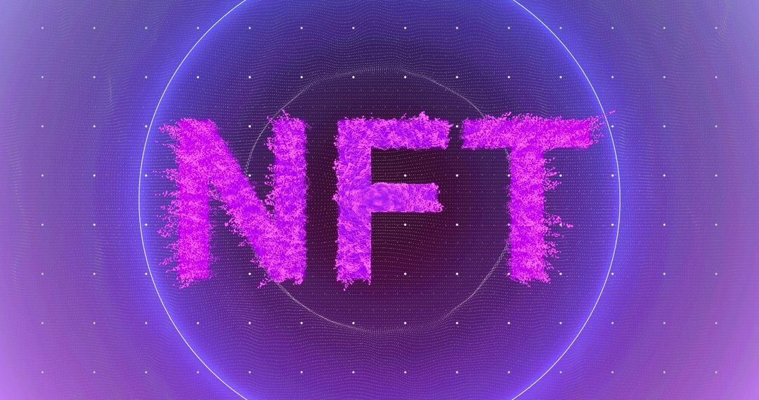 Neon NFT Text with Glowing Circles on Black Background