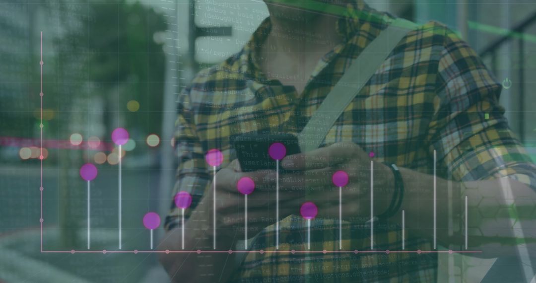 Businessman Analyzing Financial Data on Smartphone with Global Digital Overlay