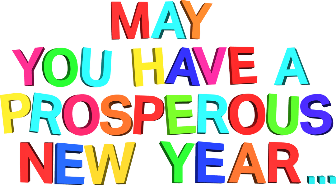 Colorful New Year Greetings in Bold Text on Transparent Background