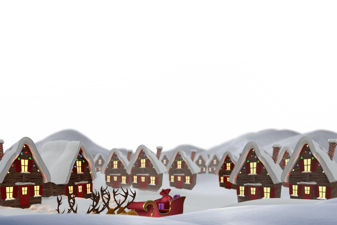 Transparent Christmas Village with Snowy Houses and Sleigh