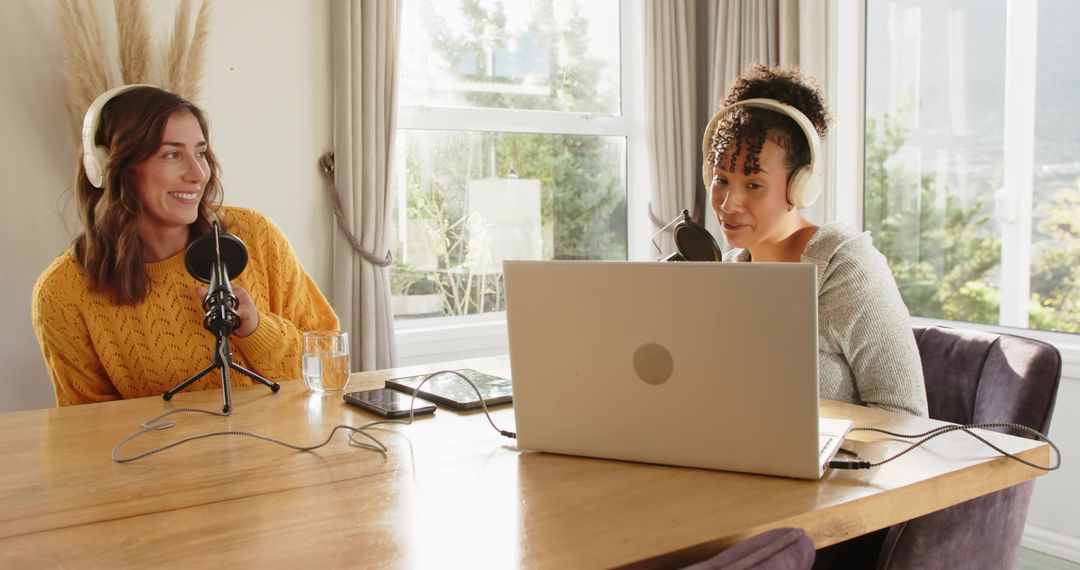 Recording podcast at home with multiracial cohosts using laptop and studio microphones