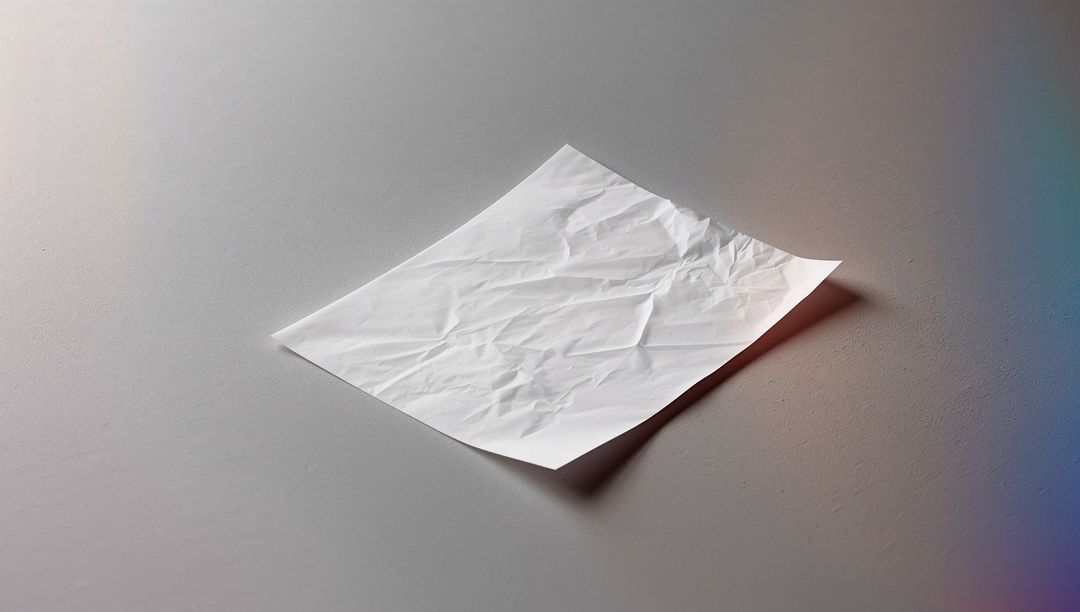 Crumpled White Paper Sheet on Smooth Grey Table Surface