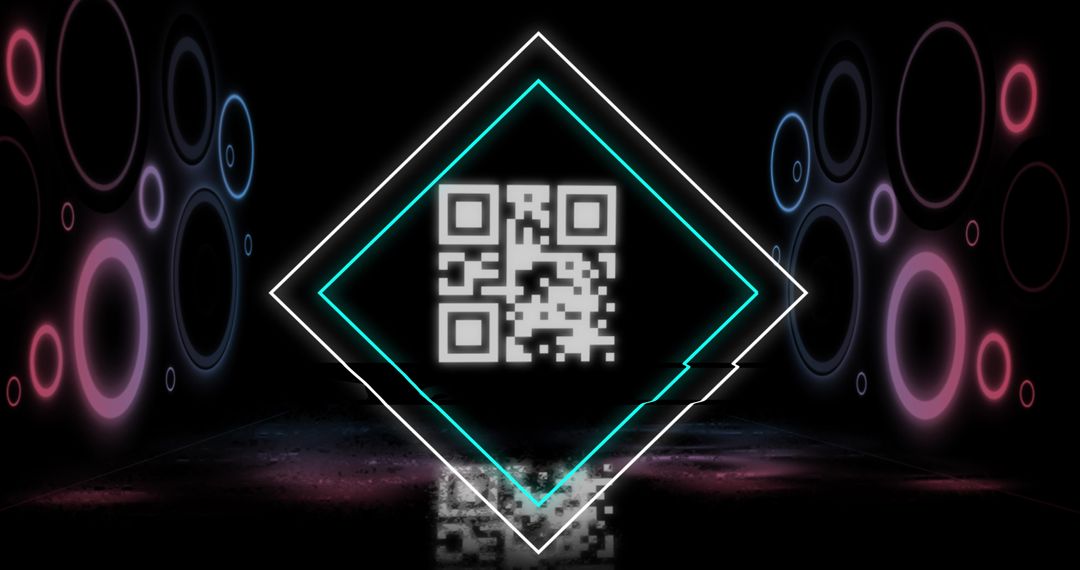 Glowing QR Code with Neon Geometric Shapes on Glamorous Background