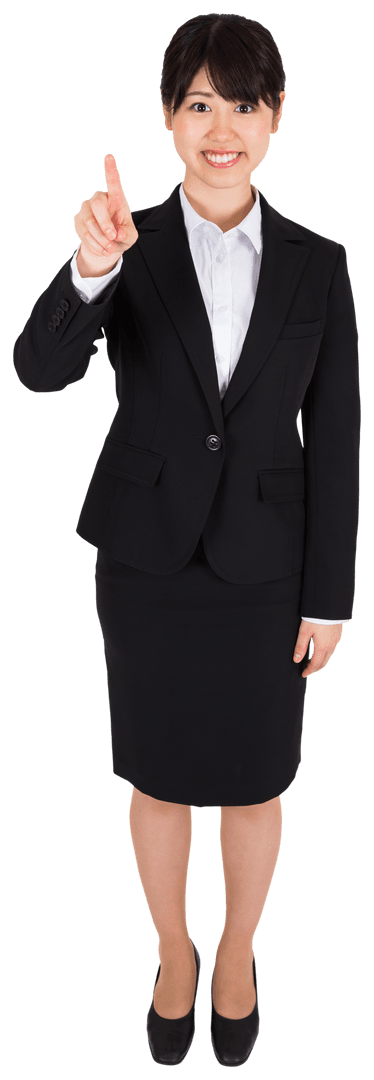 Businesswoman Engaging Virtual Interface on Transparent Background