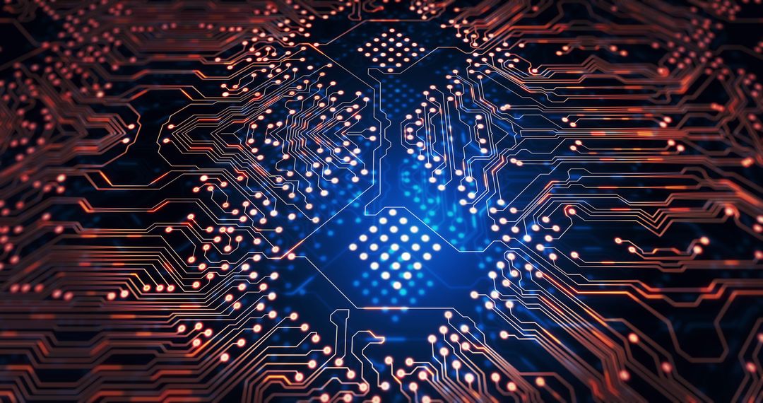 High-Tech Digital Circuit Board Illustration With Neon Glow