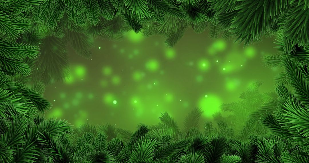 Festive Green Background with Fir Branches and Snowflakes