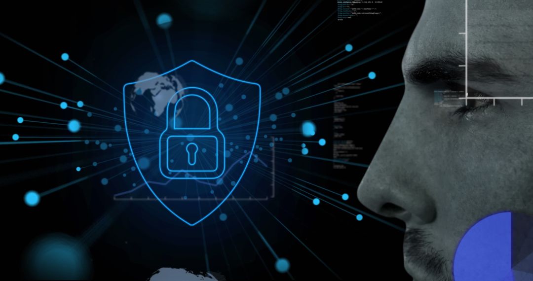 Digital Security Padlock with Human Face and Data