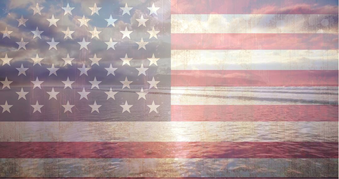 American Flag with Tranquil Ocean Scene in the Background