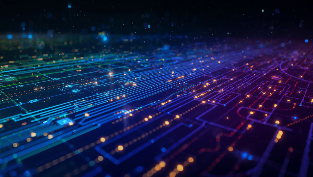 Futuristic Neon Circuit Network Representing Digital Connectivity