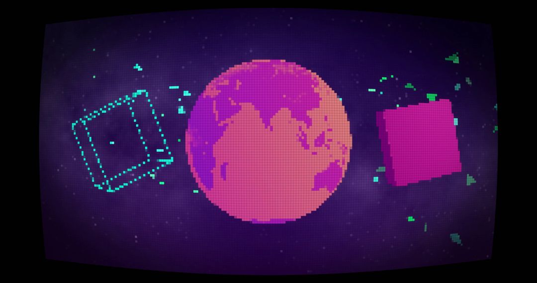 Digital Planet and Geometric Shapes in Virtual Space