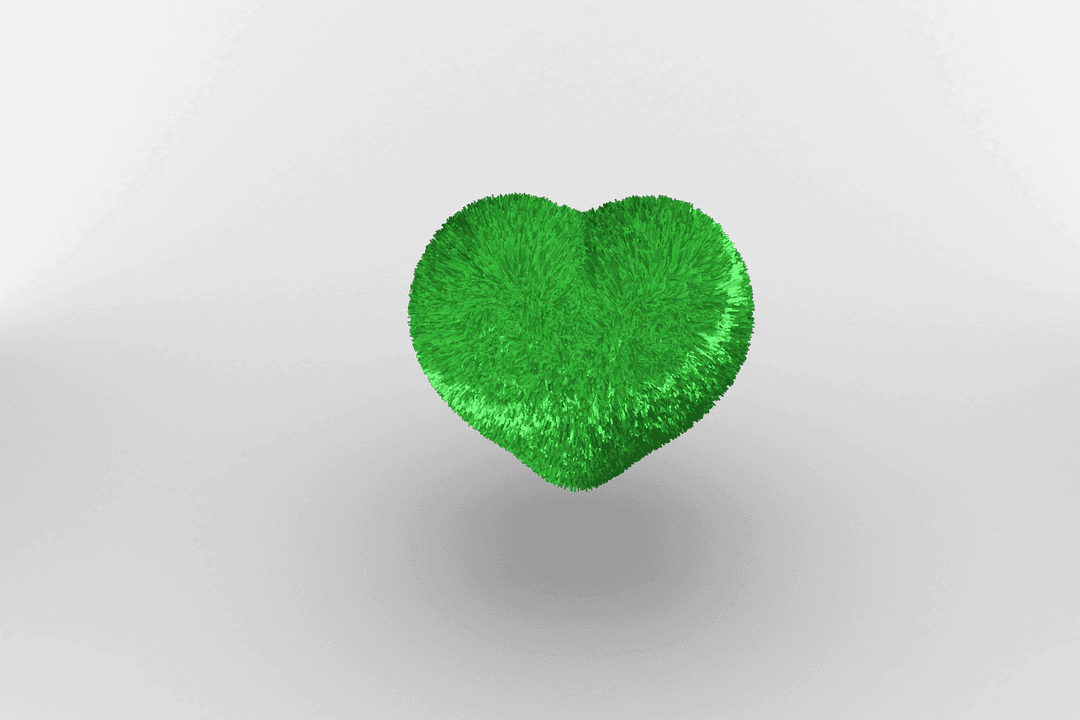 Green Furry Heart on Transparent Background for Love Themes