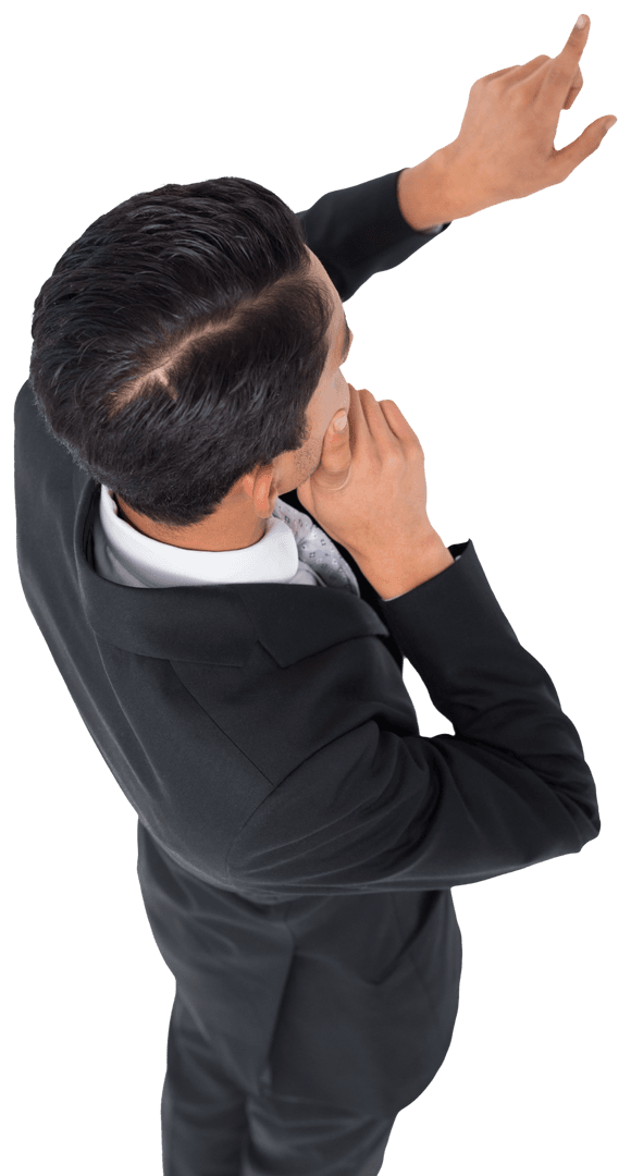 Transparent View of Professional Businessman Pointing Upwards