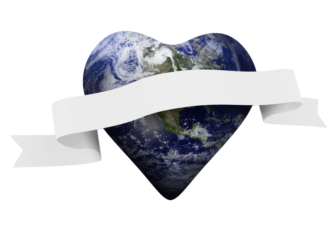 Transparent Heart-Shaped Earth with Blank Ribbon Scroll