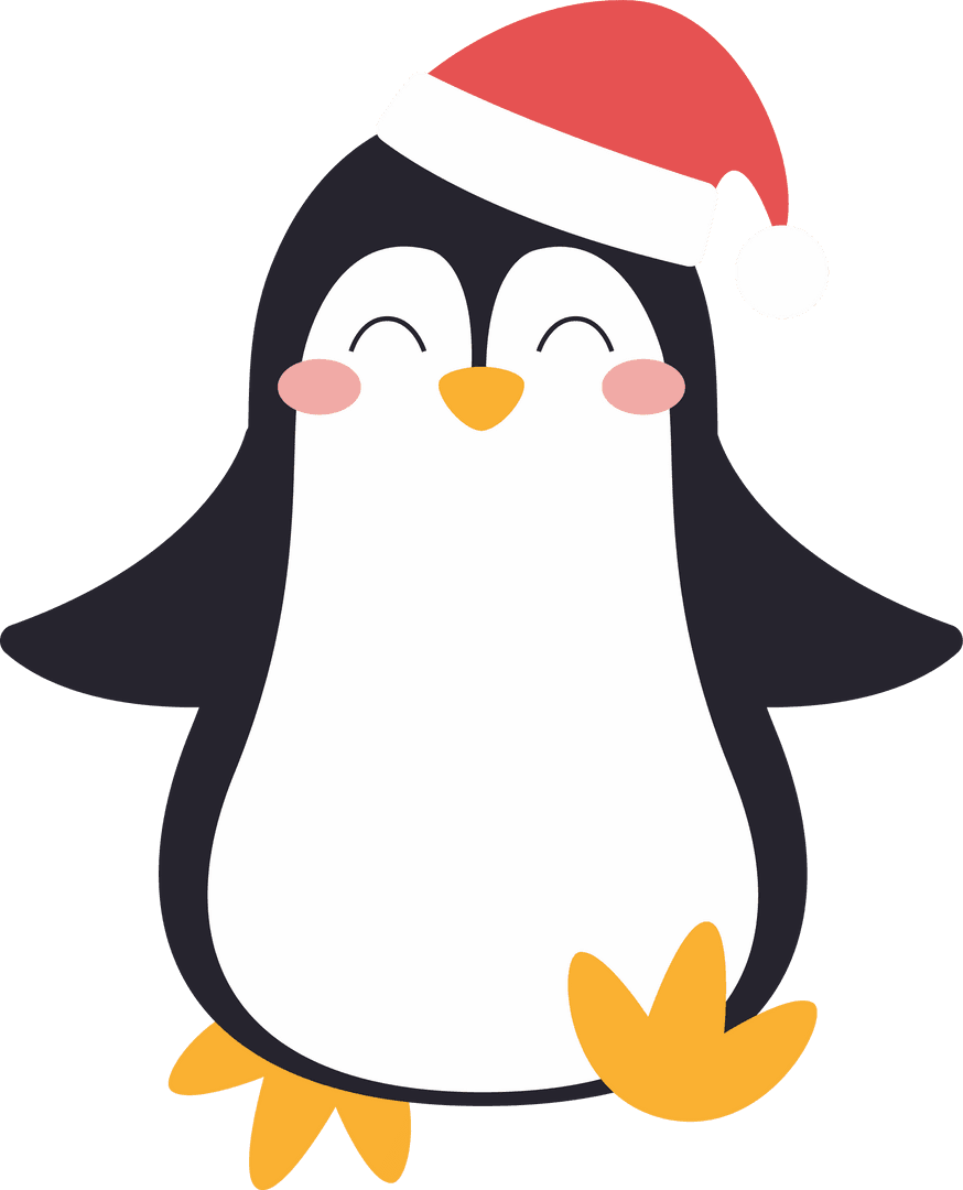 Cheerful Cartoon Penguin in Santa Hat on Transparent Background