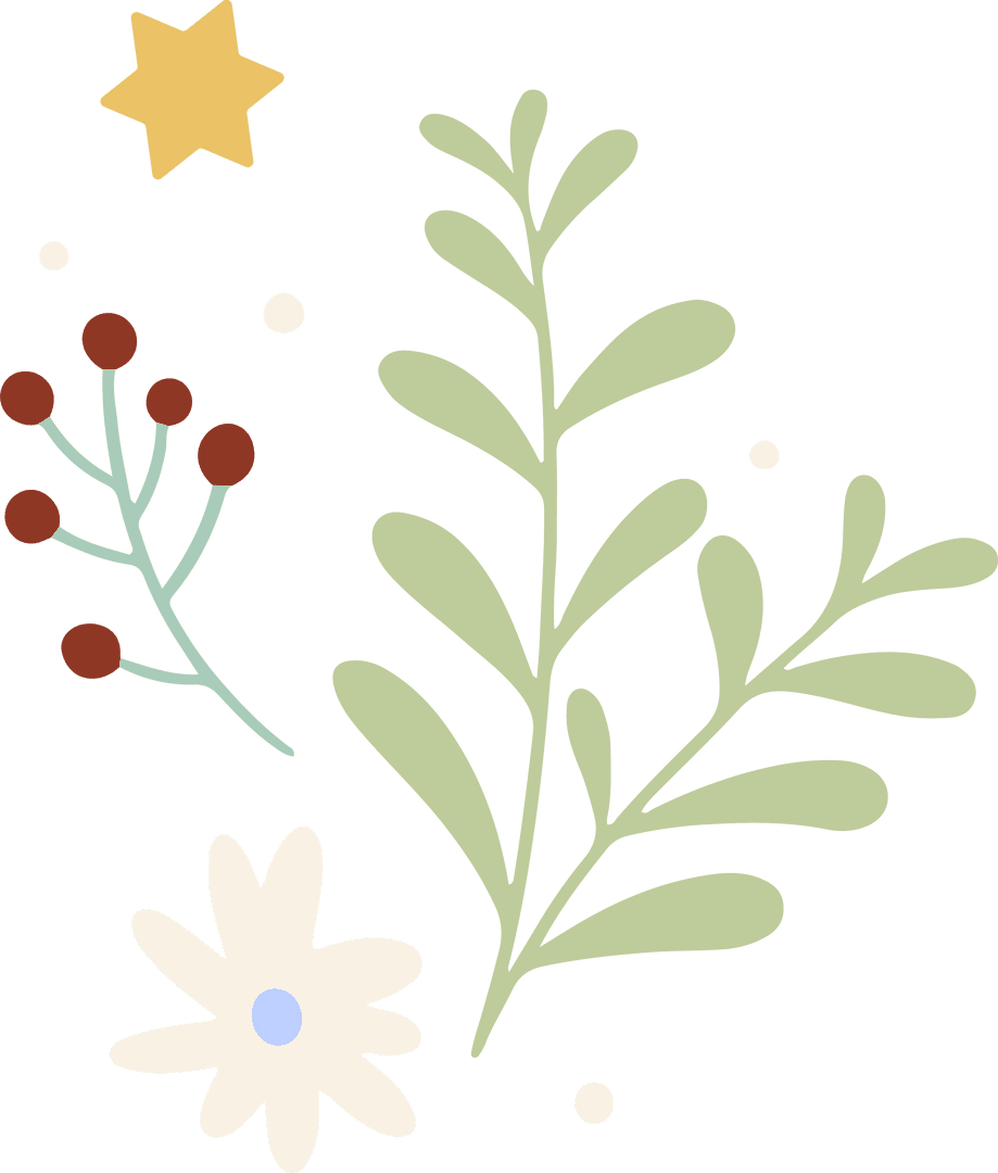 Floating Botanical Silhouettes on Transparent Background