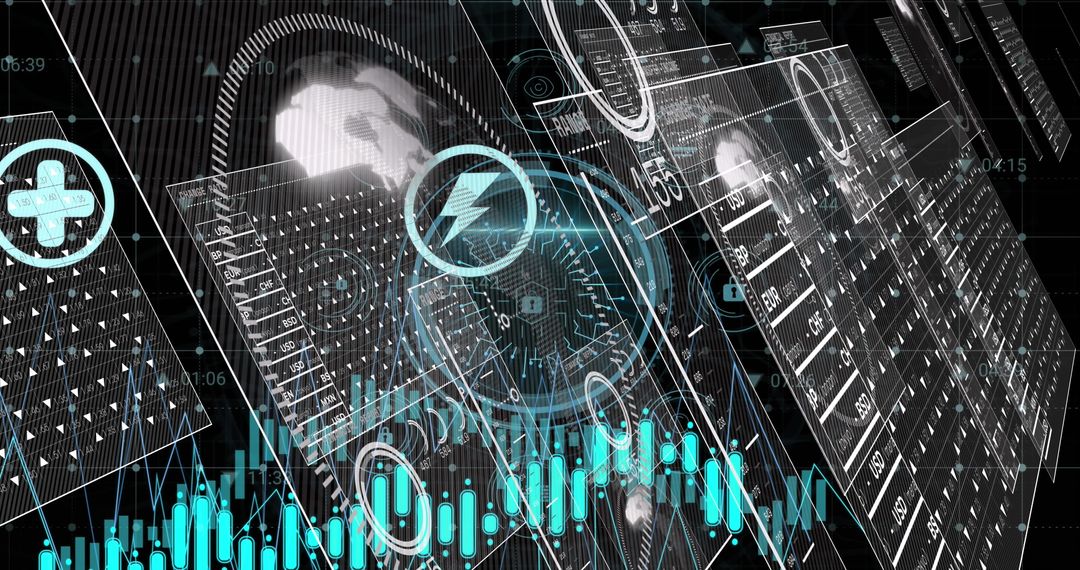 Futuristic Holographic Interface with Digital Globe and Data Visualization