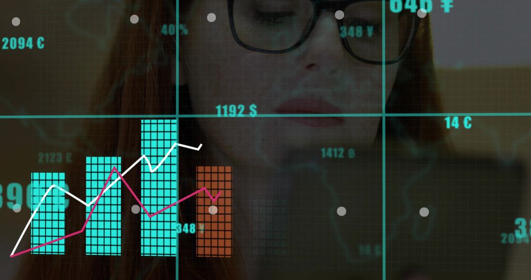 Woman Analyzing Finance Charts on Smartphone at Office Desk