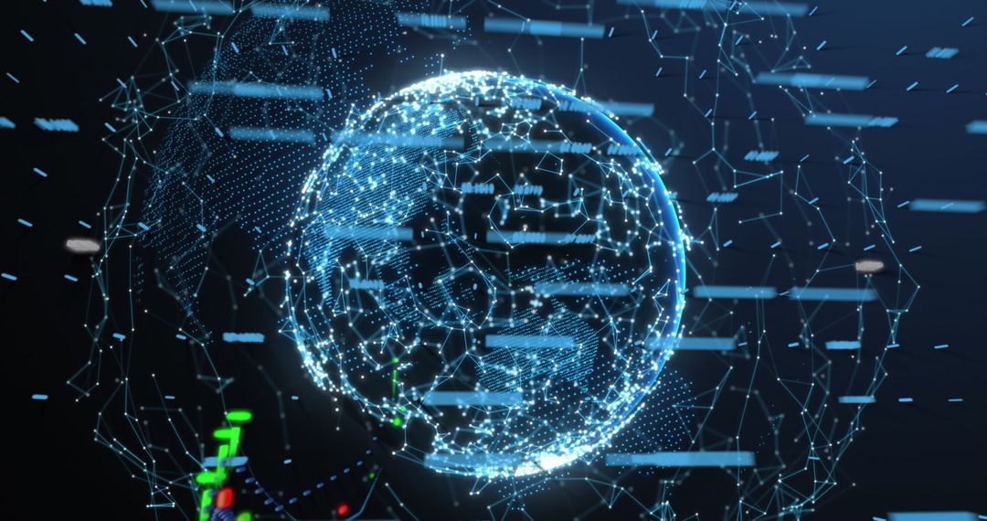 Global Data Network and Connections Around Digital Sphere