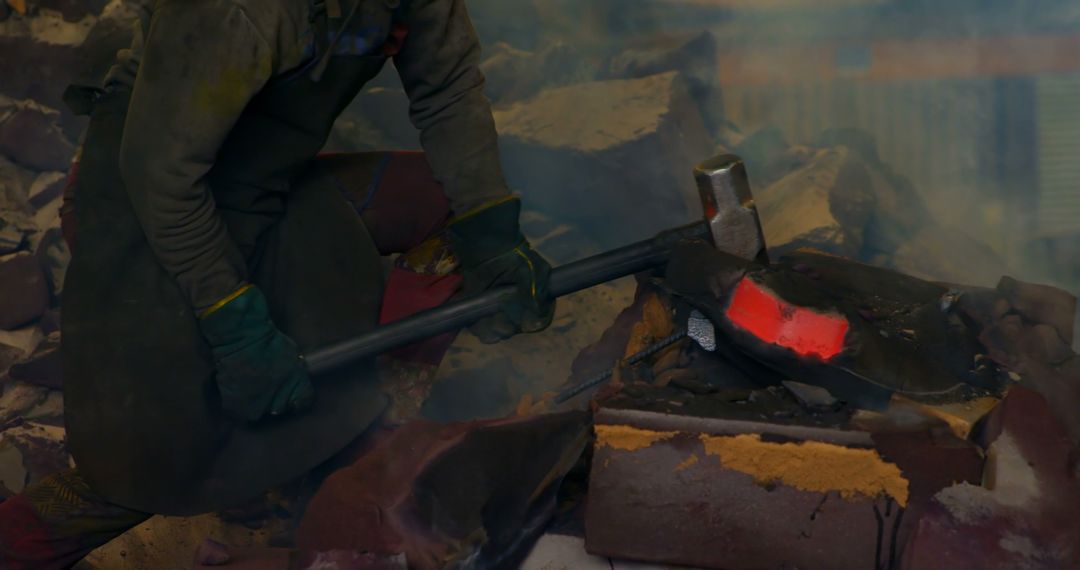 Blacksmith Working with Red Hot Steel in Smoky Forge - Free Images, Stock Photos and Pictures on Pikwizard.com