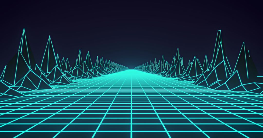 Futuristic Neon Grid with Abstract Peaks